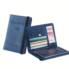 ELMAS 1pc RFID Passport Holder, Thin Passport Wallet, Leather Surface, Multi Functional Wallet, Travel Passport Holder, Cute Card Holder