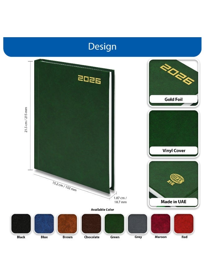 FIS Green A5 Hard Cover Vinyl 2026 Diary-FSDI21E26GR - Al Masam Stationery LLC