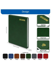 FIS Green A5 Hard Cover Vinyl 2026 Diary-FSDI21E26GR - Al Masam Stationery LLC