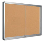 Bi-Office double door cork display board with magnetic glass windows, 132x97cm for notices and presentations.