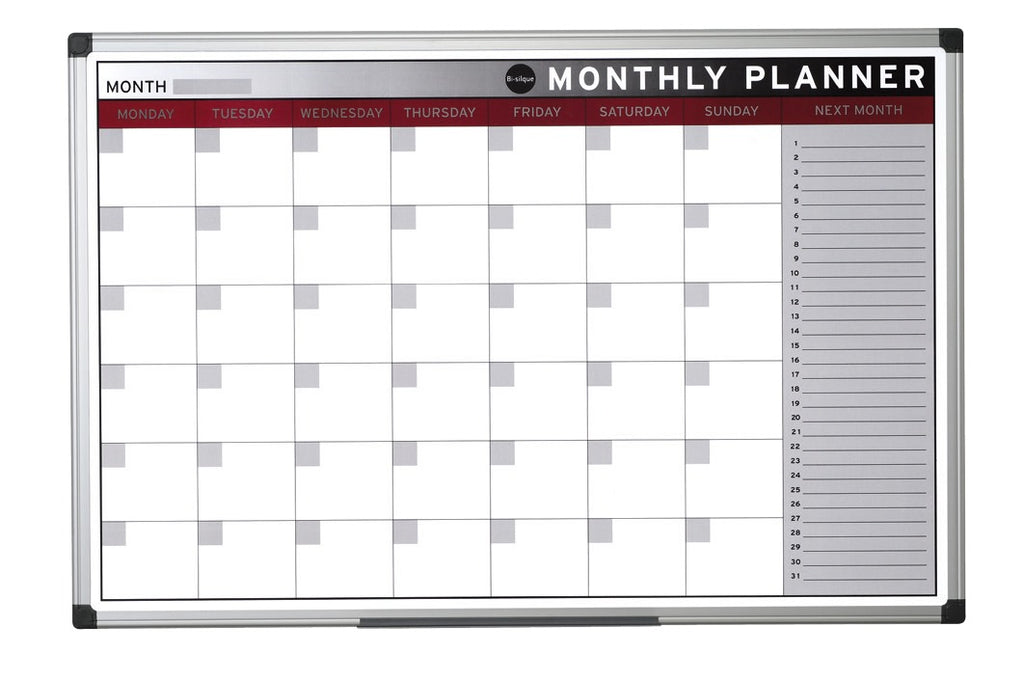 Bi-Office Monthly Planner with aluminum frame, featuring a professional design and organized monthly layout.