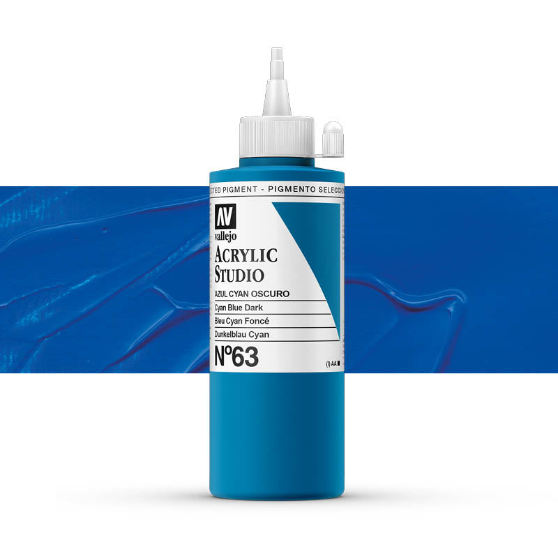 Vallejo ACRYLIC STUDIO 63: 200 ML. CYAN BLUE DARK - Al Masam Stationery LLC