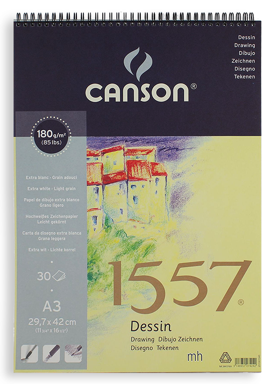 CANSON 1557 SPIRAL DRAWING PAD A3 180 GSM 30 SHEETS Main image