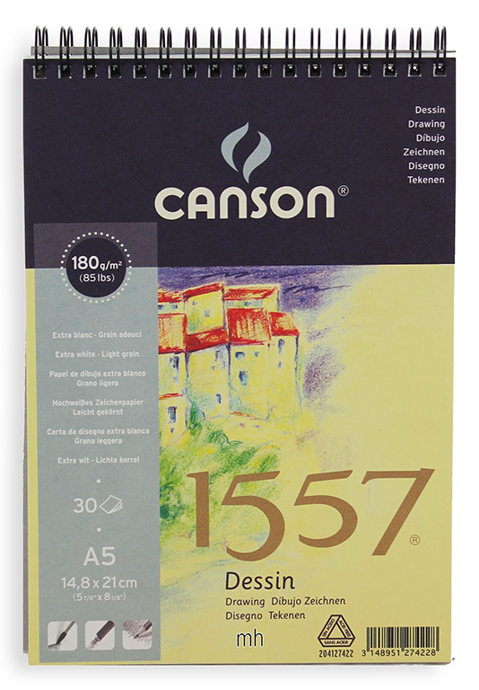 CANSON 1557 SPIRAL DRAWING PAD A5 180 GSM 30 SHEETS Main image