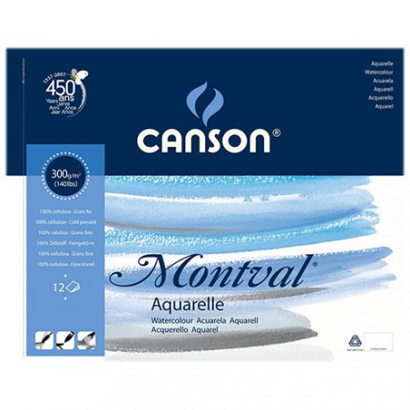 CANSON MONTVAL WATERCOLOUR PAD 24X32 CM 300 GSM 12 SHEETS Main image