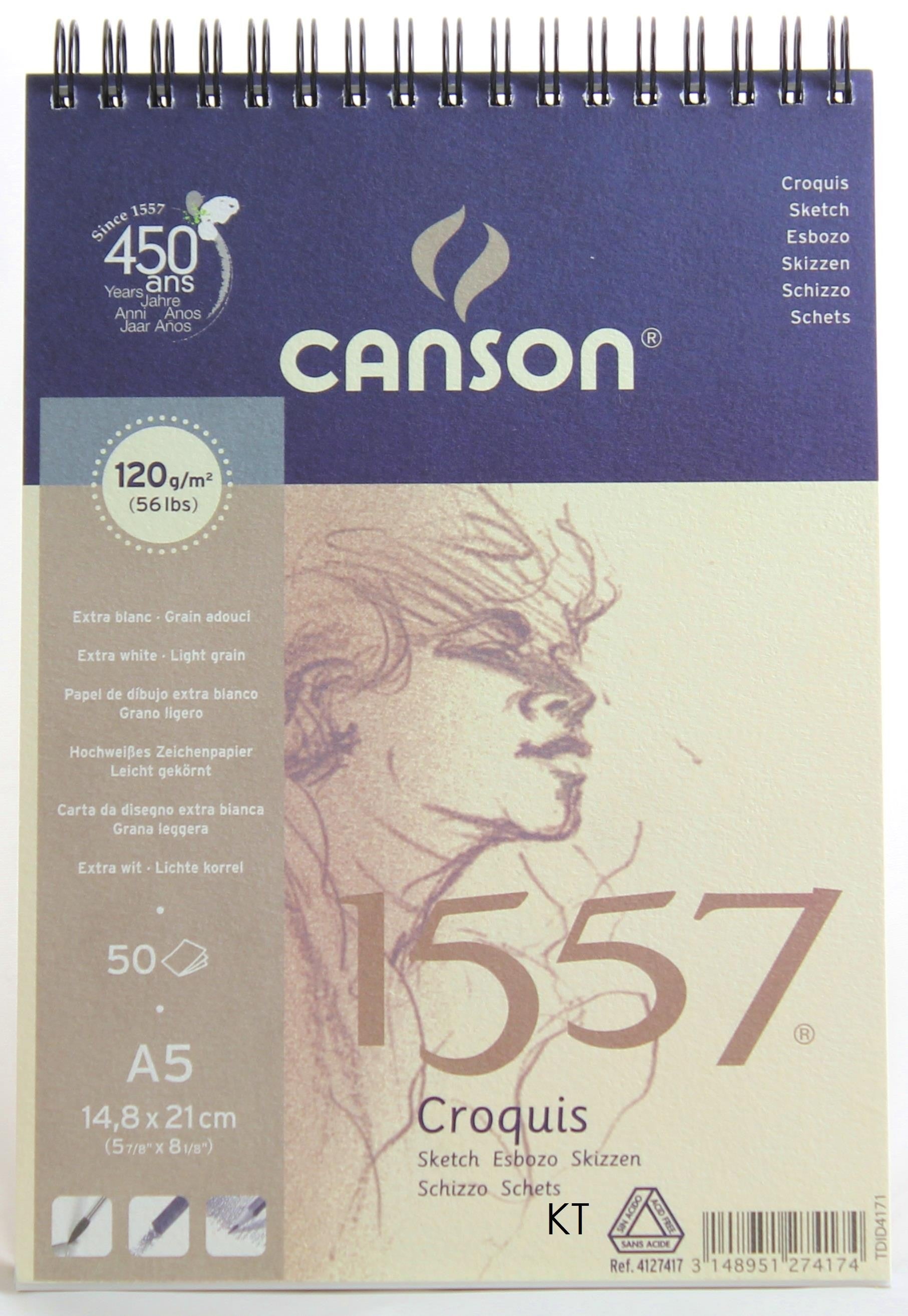 CANSON 1557 SPIRAL SKETCH PAD A5 120 GSM 50 SHEETS - Al Masam Stationery LLC Main image