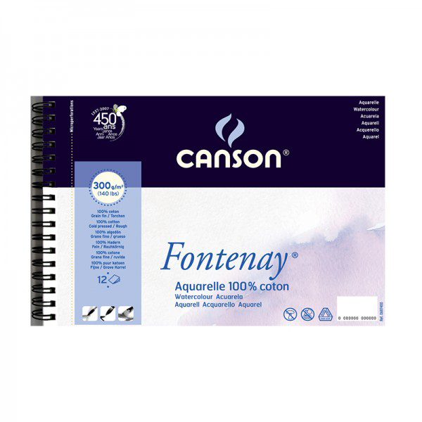 CANSON FONTENAY WATERCOLOUR SPIRAL 24X32 CM 300 GSM 12 SHEETS - Al Masam Stationery LLC Main image
