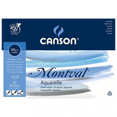 CANSON MONTVAL WATERCOLOUR PAD 29.7X42 CM 300 GSM 12 SHEETS - Al Masam Stationery LLC Main image