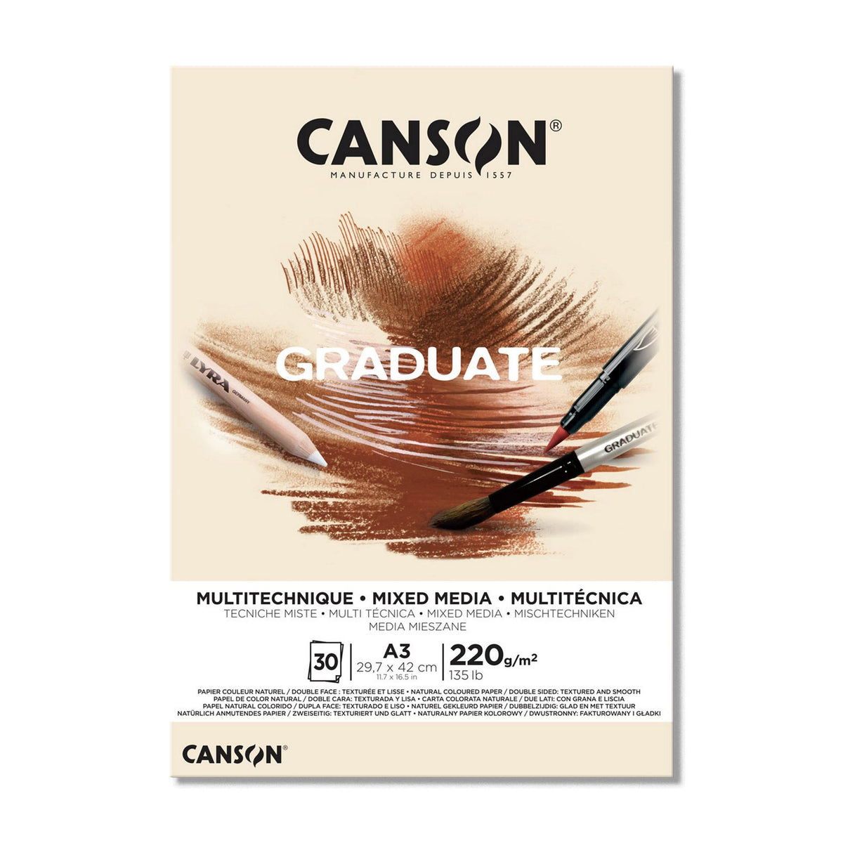 Canson Graduate Mixed Media Pad A3 220gsm 30 Sheet Natural Paper - Al Masam Stationery LLC Main image