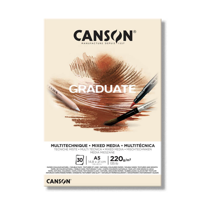 Canson Graduate Mixed Media Pad A5 220gsm 30 Sheet Natural Paper - Al Masam Stationery LLC Main image