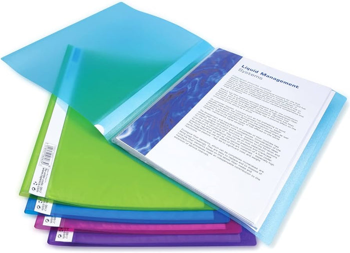 Yellow Clipp 12-pocket A4 display book with 11 holes, suitable for organizing and protecting documents.
