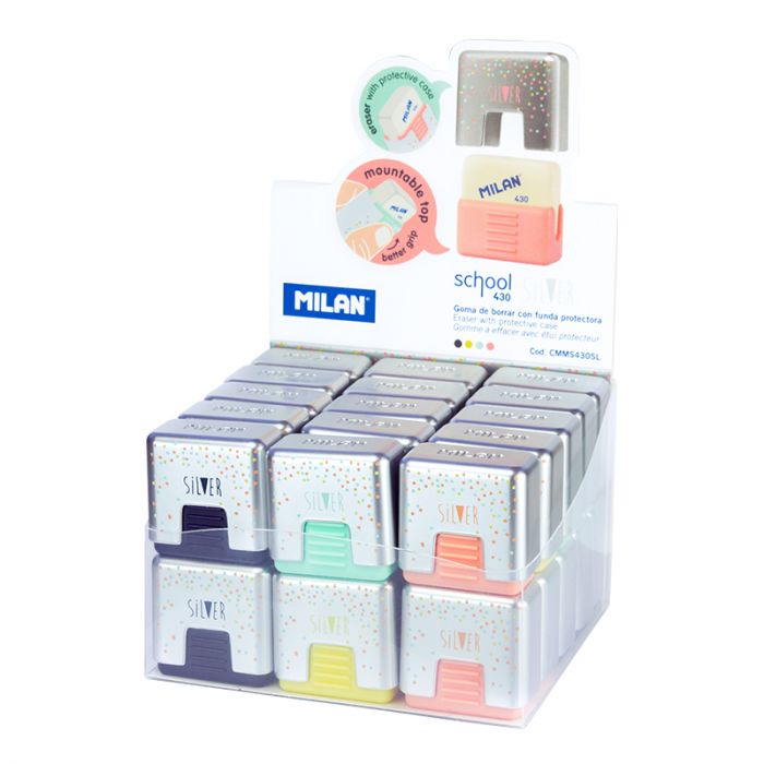 School 430 Silver soft synthetic rubber erasers with protective case - Al Masam Stationery LLC