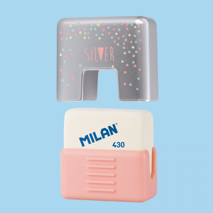 School 430 Silver soft synthetic rubber erasers with protective case - Al Masam Stationery LLC
