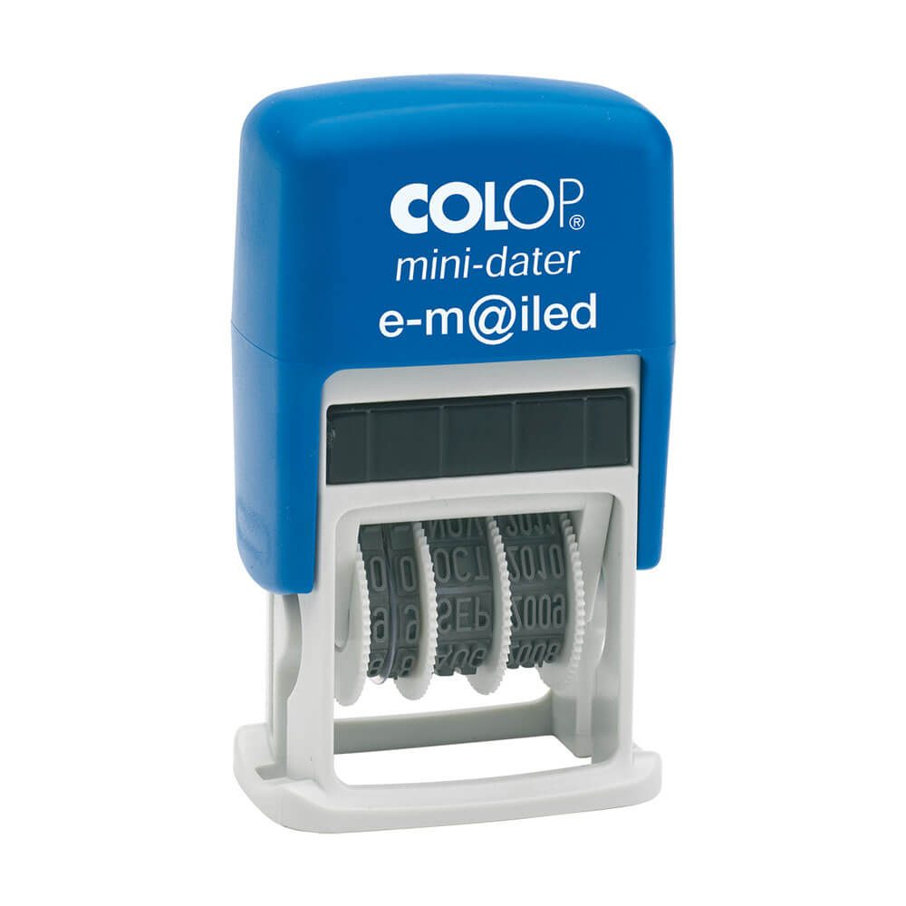 Extra small self-inking dater with one line of stock text above the date.  Common standard text incl. Date - generates a day/month/year date format, and popular words or texts for the modern office. The year band is valid for 12 years. The following texts are available: RECEIVED PAID FAXED Main image