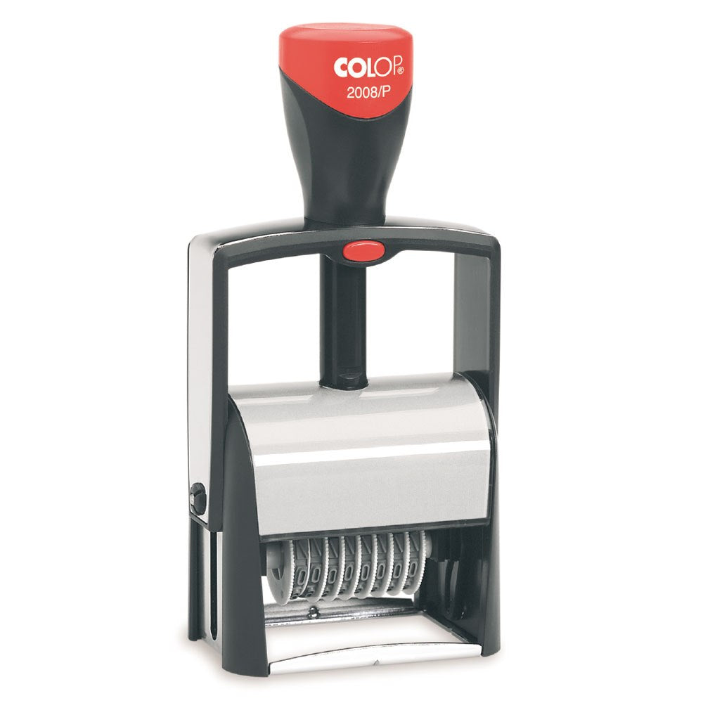 Efficiently label your documents or inventory with the COLOP NUMBER STAMP 58X30. With a precise 58x30mm imprint, easily keep track of important numbers and information. Perfect for professionals seeking an organized and streamlined system.  Combines a 8 digit imprint in a 4 mm height and an idividual text. Each numberband contains of the numbers 0-9. Main image