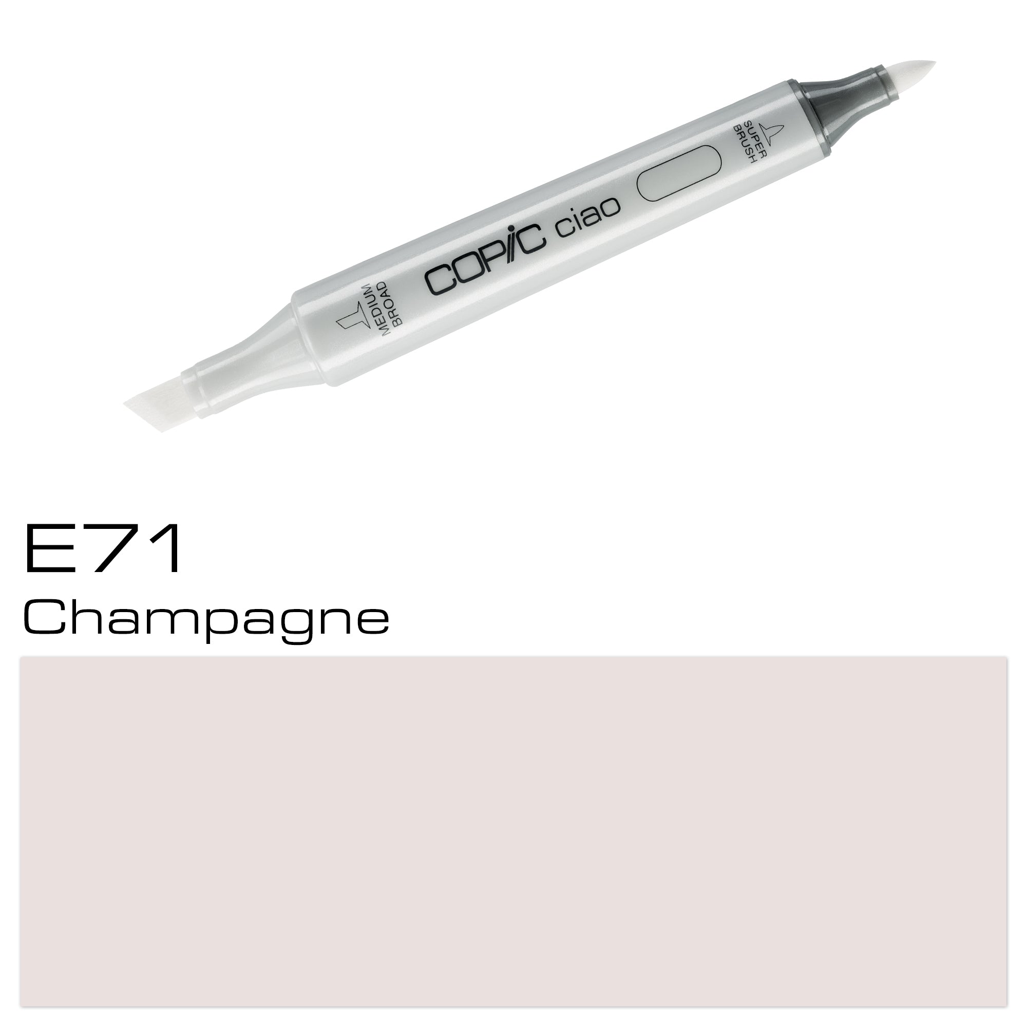 The COPIC CIAO MARKER E 71 CHAMPAGNE is a high-quality, alcohol-based marker perfect for artists and designers. With its vibrant color and smooth application, it allows for precise and professional results. Its ergonomic design and replaceable tips make it a convenient and long-lasting tool. Bring your creations to life with this essential marker.