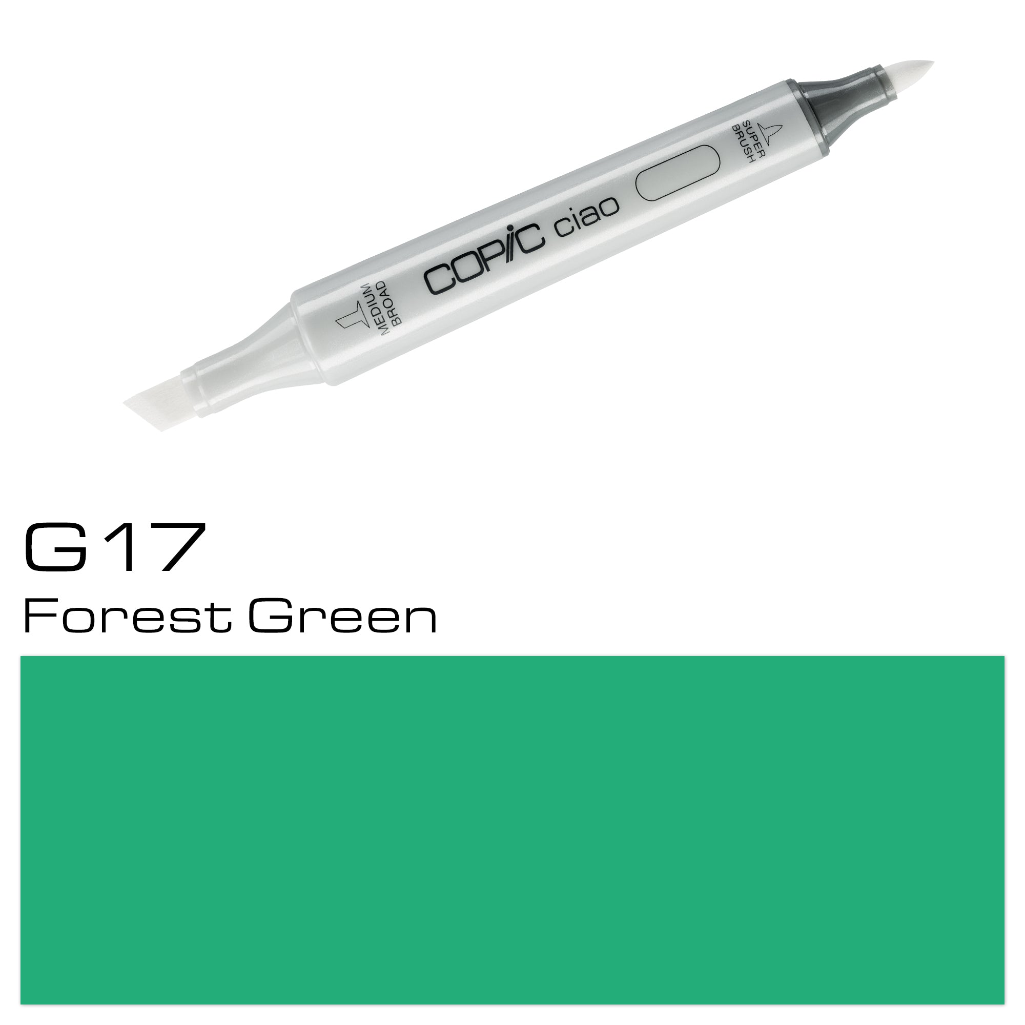 Introducing the COPIC CIAO MARKER G 17 FOREST GREEN, your go-to marker for a vibrant and long-lasting green hue. With its high-quality and versatile features, it offers a smooth and consistent flow for all your artistic needs. Achieve precise and beautiful results with ease, perfect for both professionals and beginners.