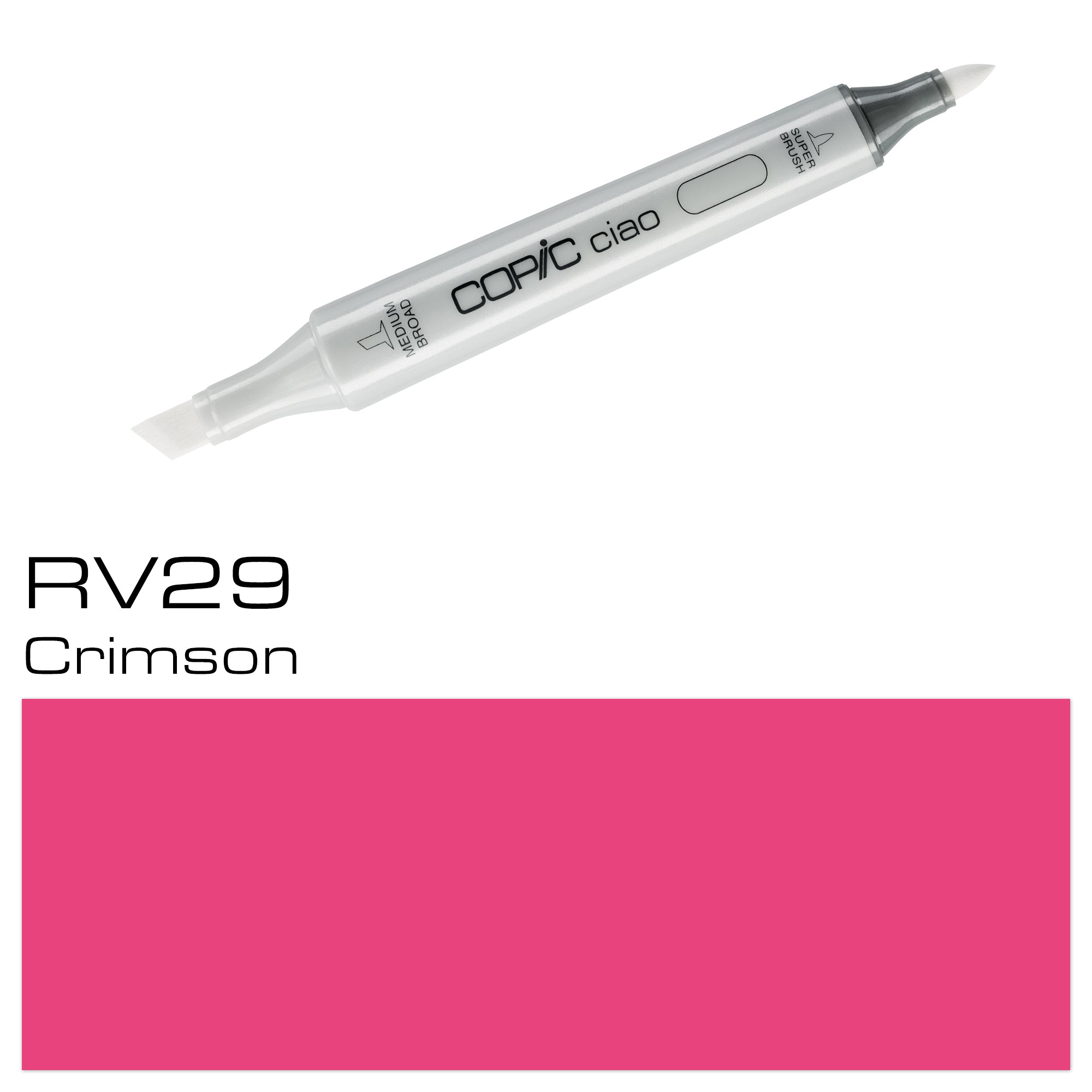 Introducing the COPIC CIAO MARKER RV 29 CRIMSON - the perfect tool for artists and designers. With its vibrant color and versatile design, this marker is sure to bring your creations to life. The alcohol-based ink allows for smooth blending and the broad brush tip makes it easy to cover large areas. Elevate your work with the COPIC CIAO MARKER RV 29 CRIMSON.