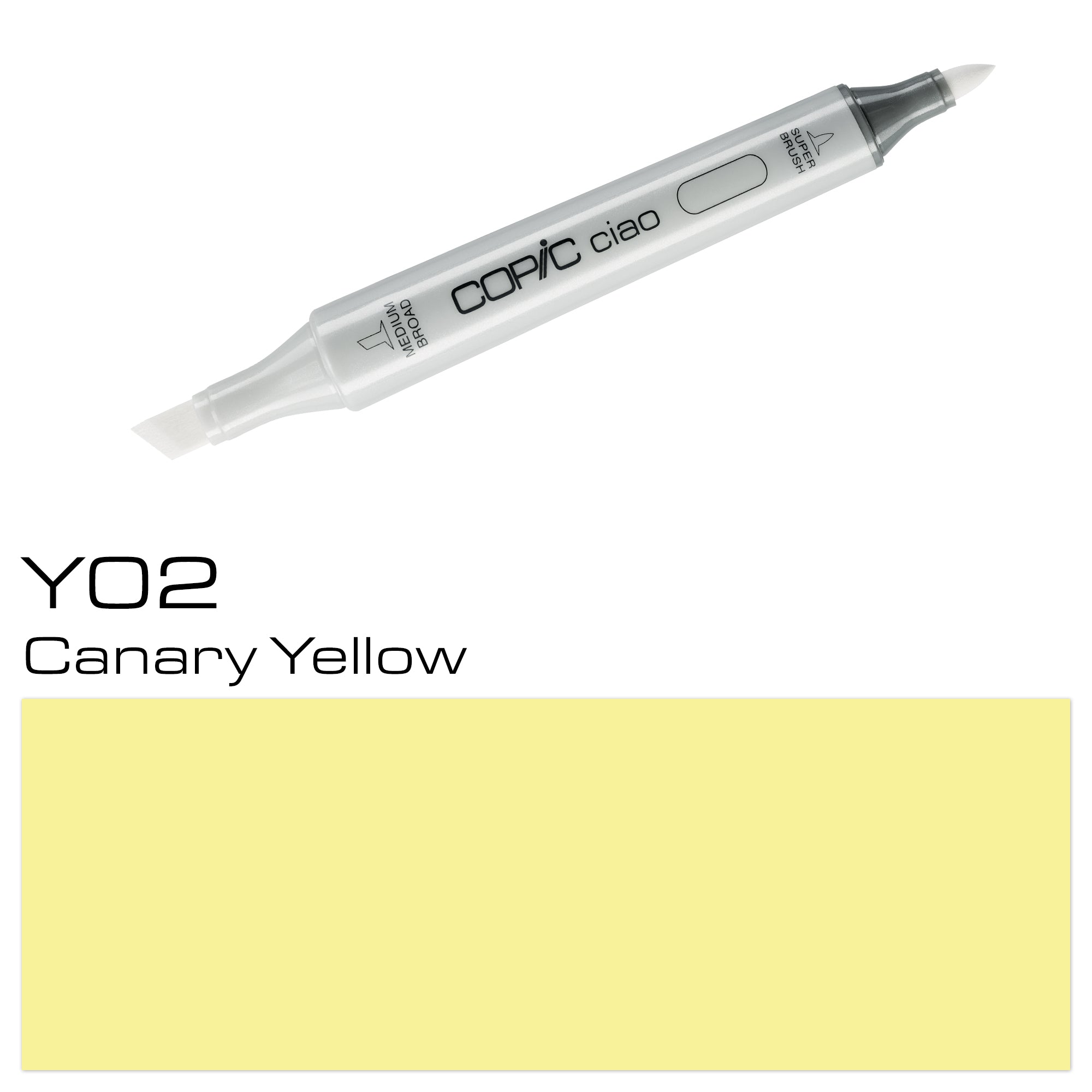 The COPIC CIAO MARKER Y02 CANARY YELLOW is a must-have for any artist or illustrator. Its vibrant and highly pigmented color will bring your creations to life, and its dual-tip design allows for both broad strokes and detailed work. With its alcohol-based ink and refillable system, this marker offers long-lasting performance and endless creative possibilities.