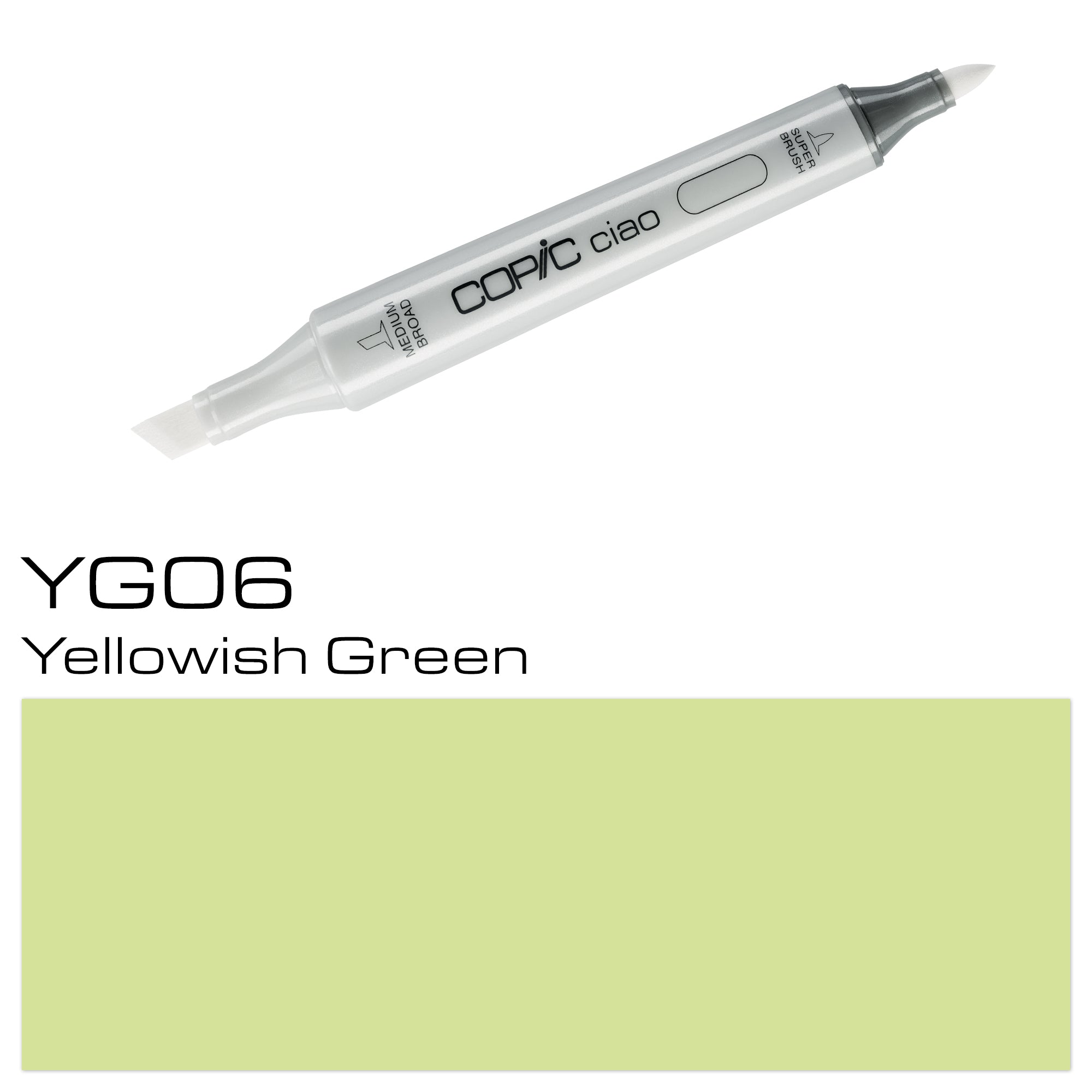 Experience vibrant colors with the COPIC CIAO MARKER YG 06 YELLOWISH GREEN. Known for its versatility and smooth application, this dual-tipped marker is perfect for artists of all levels. Its bright, yellowish-green hue is perfect for adding pops of color and bringing your designs to life. Made with premium quality, these markers will last through all your creative endeavors.