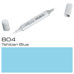 The COPIC SKETCH MARKER B04 in Tahitian Blue is a professional-grade marker perfect for illustrating, sketching, and graphic design. With its highly pigmented ink and nibs that won't fray, this marker offers smooth and vibrant lines every time. Its versatile use on a variety of surfaces and blendable color options make it a must-have for any artist.