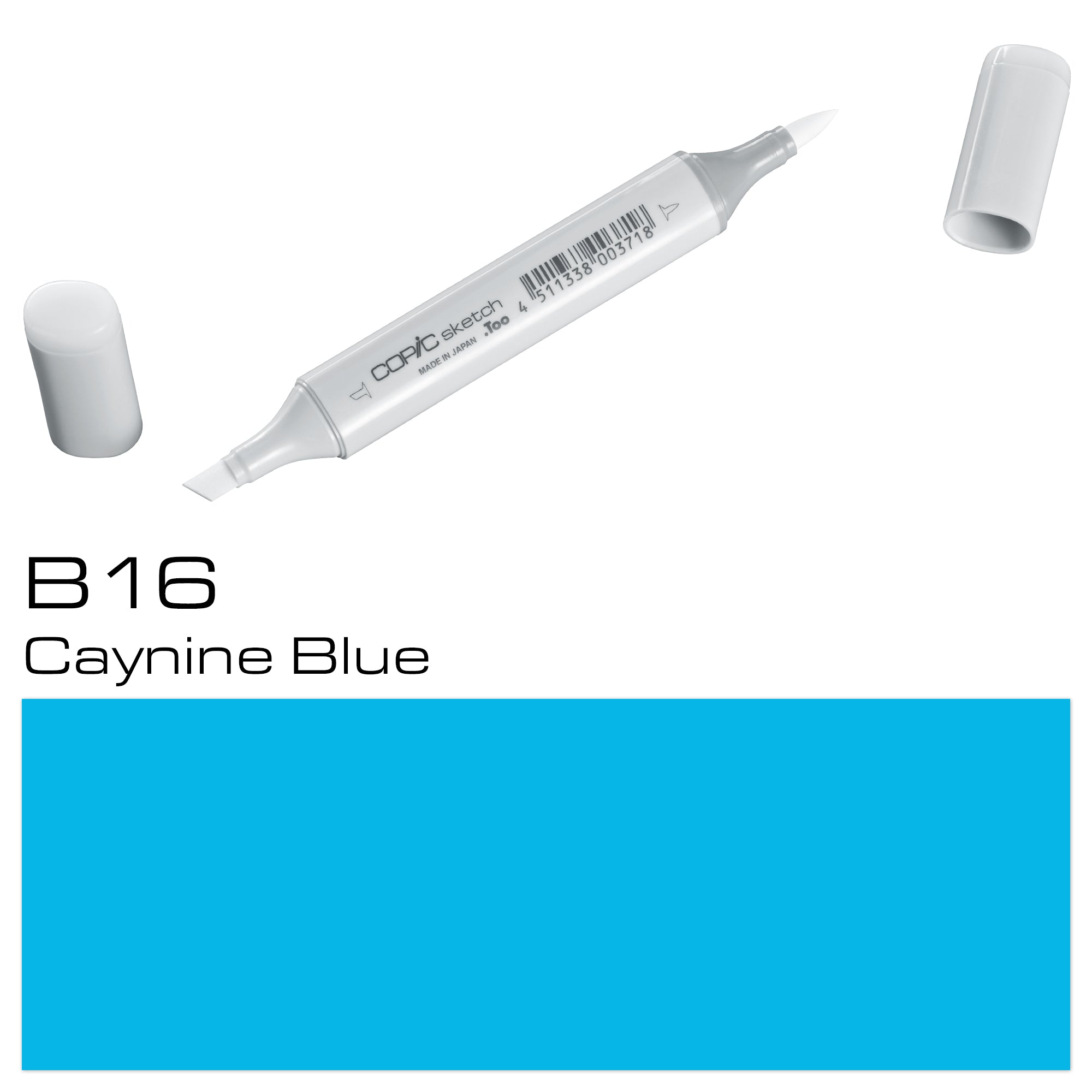 Introducing the COPIC SKETCH MARKER B16 CYANINE BLUE - a must-have for artists and designers. With its rich, pigment-based ink and versatile brush and chisel tips, it allows for precise and vibrant coloring. Achieve professional results every time with this high-quality marker.