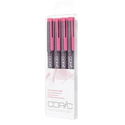 This Copic Multiliner Pink Set includes four sizes of precision drawing pens: 0.05, 0.1, 0.3, and 0.5mm. Each pen contains waterproof and pigmented ink for long-lasting lines. Perfect for creating detailed and vibrant artwork. Main image