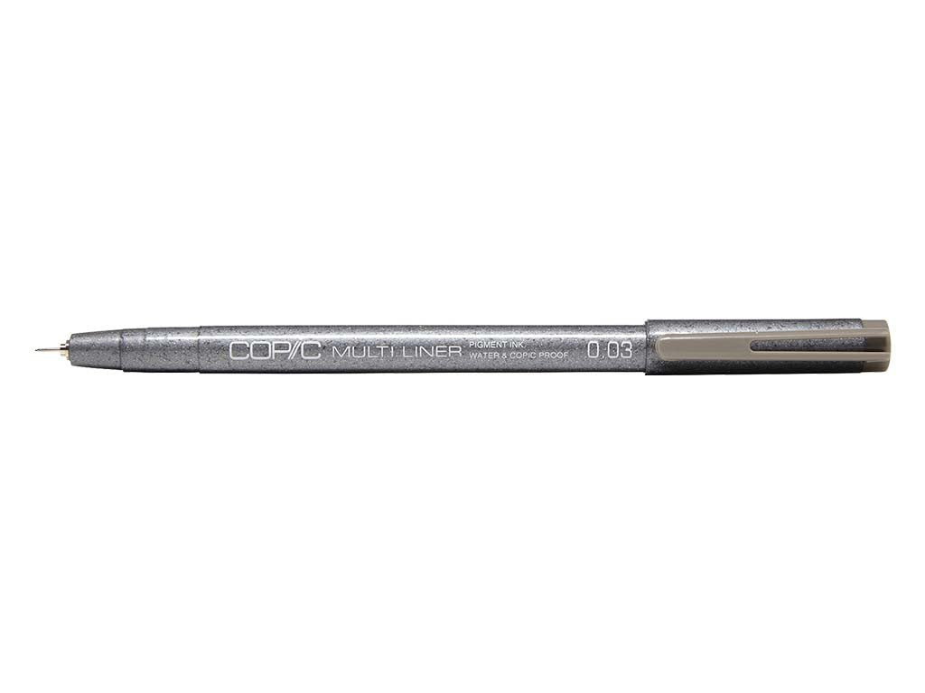 The Copic Multiliner warm grey 0.03mm is a precision drawing pen that delivers a consistent line for detailed illustrations and technical drawings. Its warm grey color adds depth and dimension to your artwork. With its 0.03mm tip, it allows for precise and accurate lines, perfect for professional artists and architects. Main image