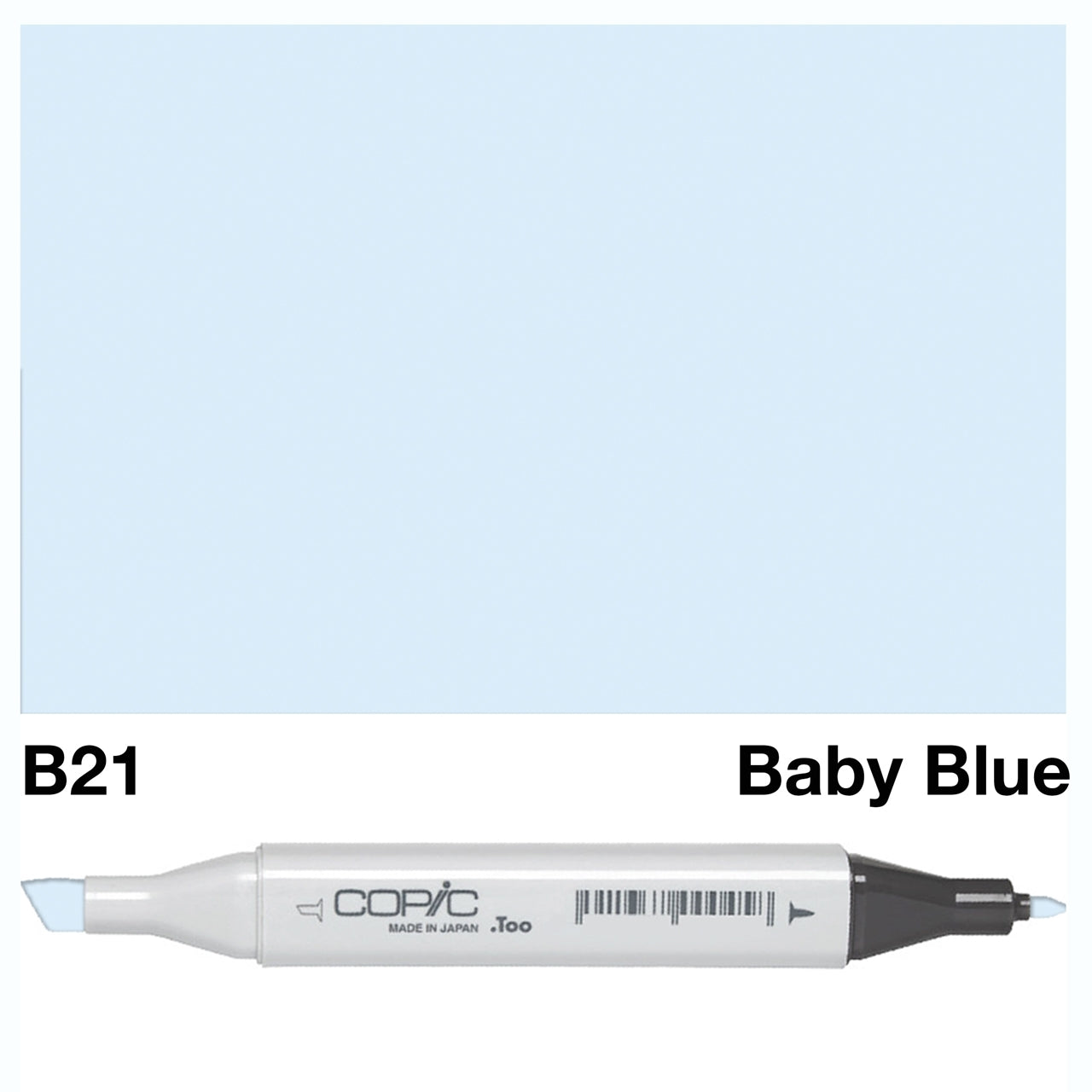Copic Sketch Marker B 21 in Baby Blue, showcasing the vibrant blue ink and distinctive marker design.