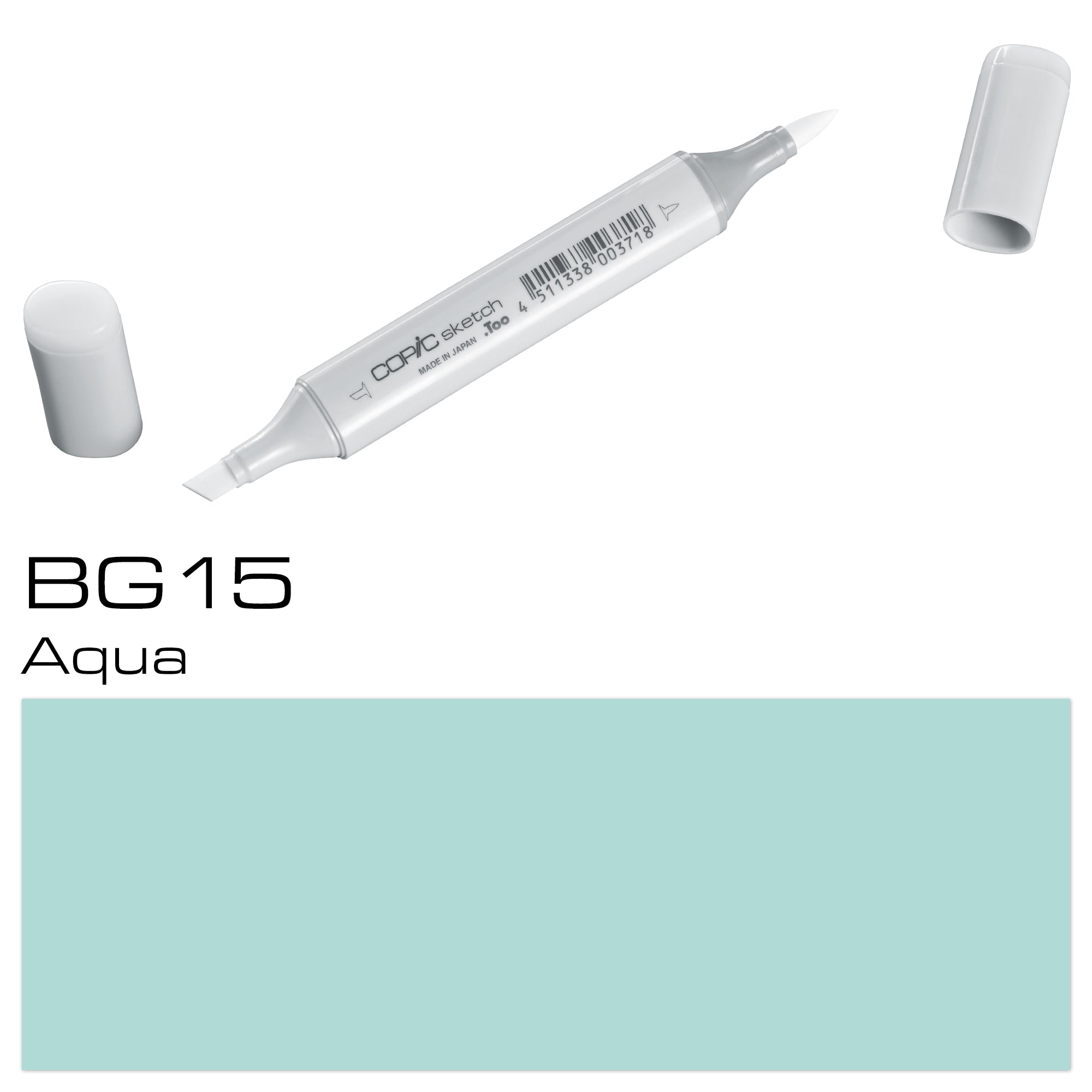 Introducing the COPIC SKETCH MARKER BG15 AQUA, the perfect tool for artists and designers looking to add a pop of vibrant blue-green to their creations. With its high-quality ink and refillable design, this marker offers precise and smooth application, making it a must-have for any creative project. Upgrade your art and design game with the COPIC SKETCH MARKER BG15 AQUA. Main image