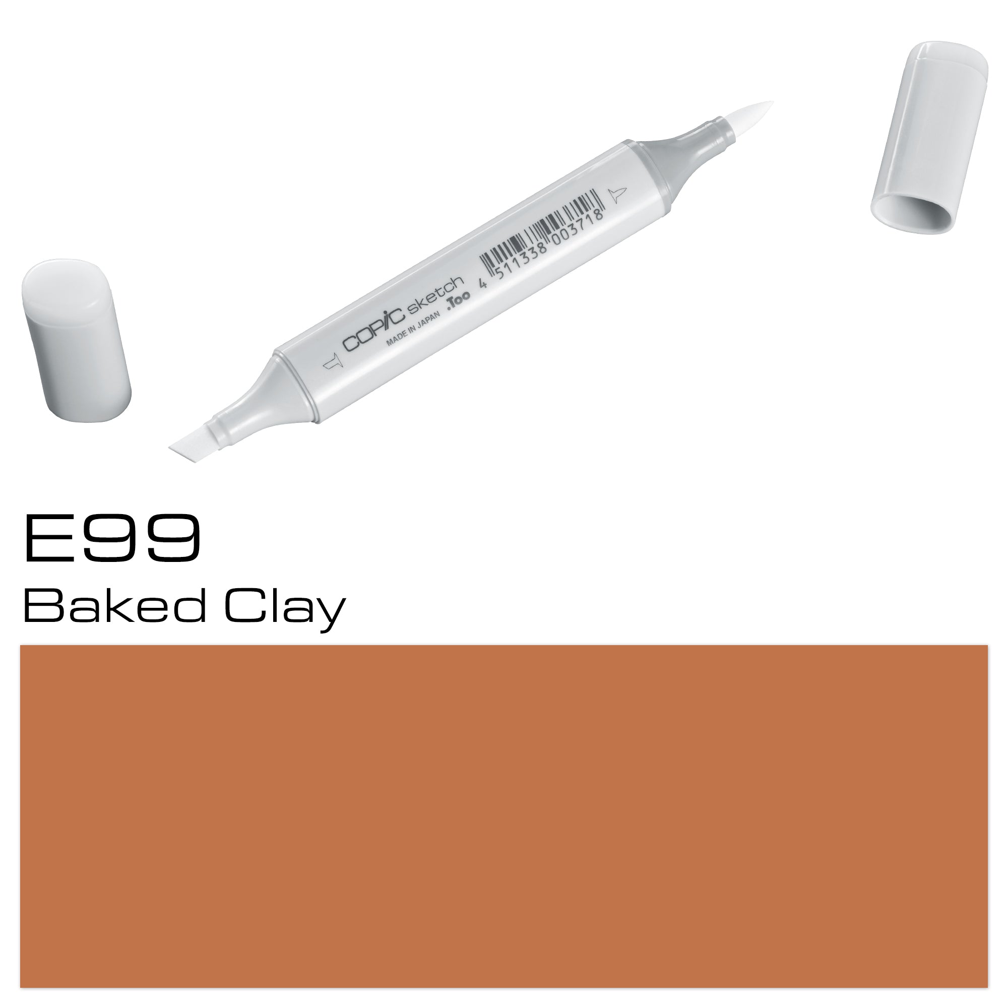 The COPIC SKETCH MARKER E99 BAKED CLAY is a highly-pigmented alcohol-based marker that provides professional-level coloring and blending. Its rich and vibrant color is perfect for achieving a realistic and subtle effect. With its precision tip and refillable ink, it's the ideal tool for illustrators, designers, and artists looking for high-quality, long-lasting results. Main image
