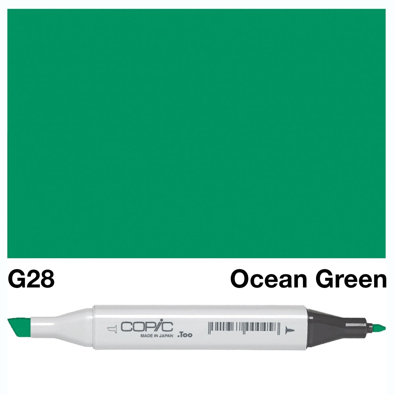 Expertly blend and shade with the COPIC SKETCH MARKER G 28 OCEAN GREEN. This high-quality marker features a versatile brush tip for precise strokes and a chisel tip for wide coverage. Its vibrant ocean green hue adds depth and dimension to your artwork. Main image