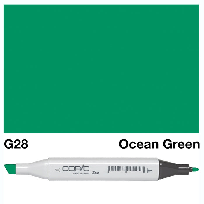 Expertly blend and shade with the COPIC SKETCH MARKER G 28 OCEAN GREEN. This high-quality marker features a versatile brush tip for precise strokes and a chisel tip for wide coverage. Its vibrant ocean green hue adds depth and dimension to your artwork.