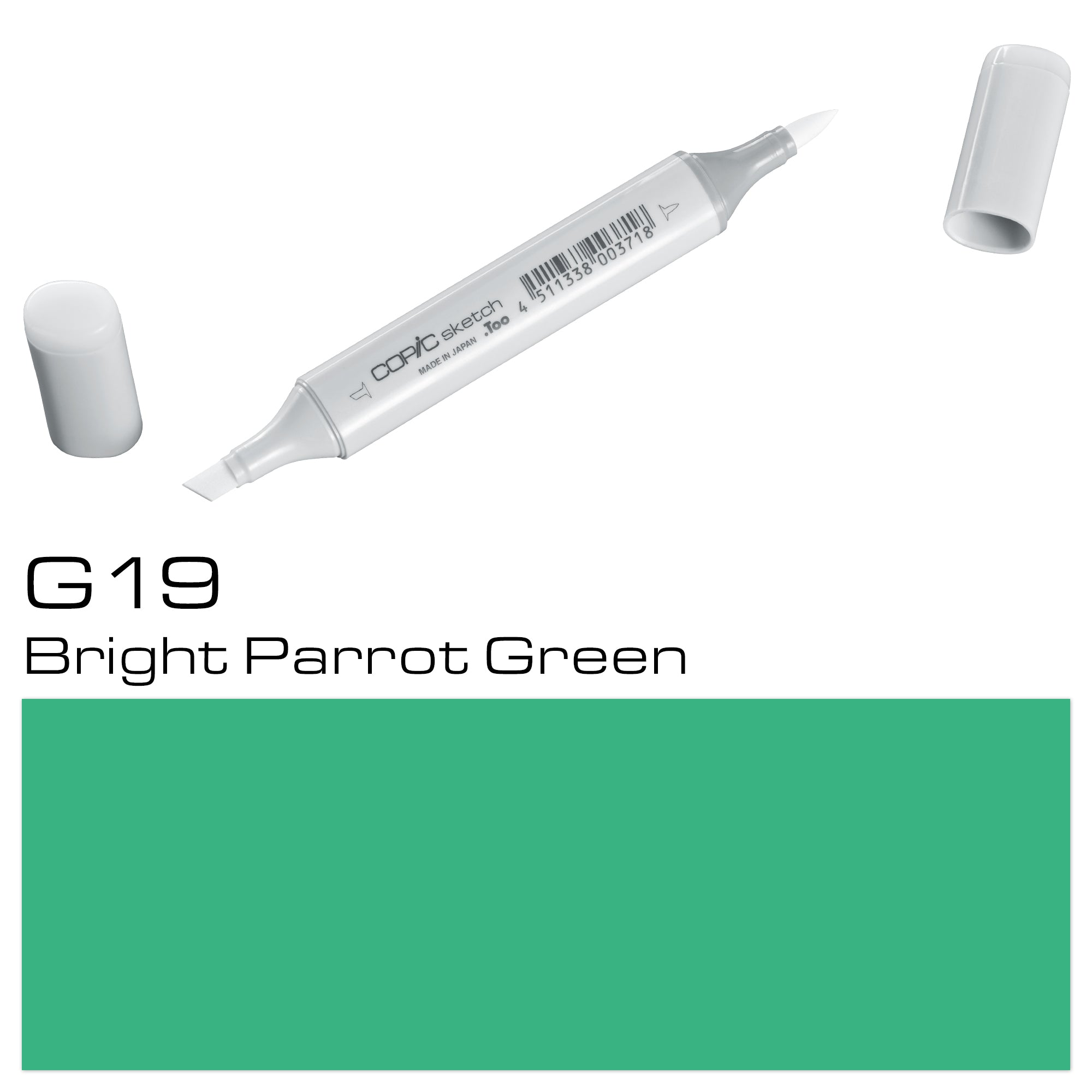 The COPIC SKETCH MARKER G19 BRIGHT PARROT GREEN is a versatile, high-quality marker perfect for artists and designers. Featuring a bright and vibrant parrot green color, this marker offers precision and control for all your creative projects. Made with top-quality materials, it delivers long-lasting, professional results. Main image