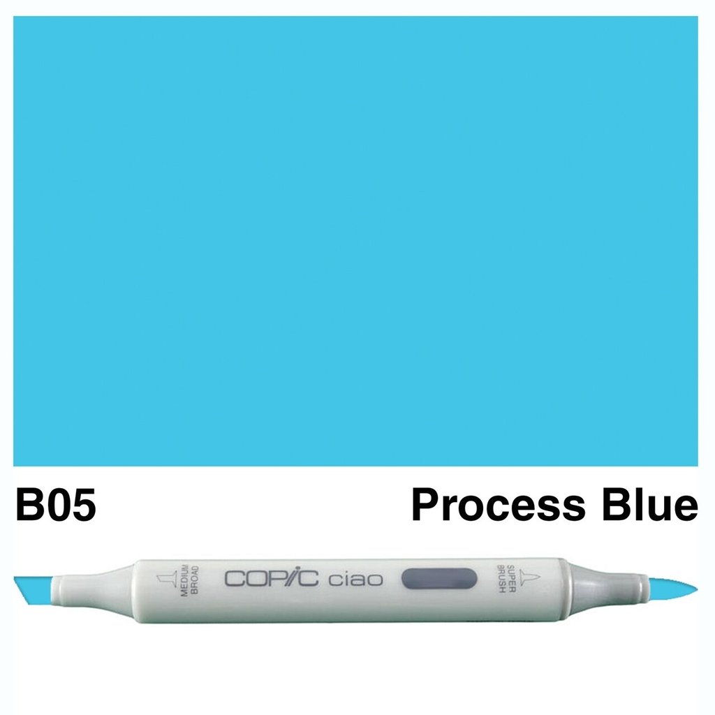 This COPIC CIAO marker in B 05 PR145SS Blue is perfect for creating vibrant and precise illustrations. Utilizing the brand's renowned ink and durable nib, this marker allows for seamless blending and layering. With a wide range of colors available, it's a must-have for any artist or designer.  Replaceable tip for full versatility Ethanol-based ink Permanent, non-toxic and dries acid-free Compatible with Copic Air Brushing System Main image