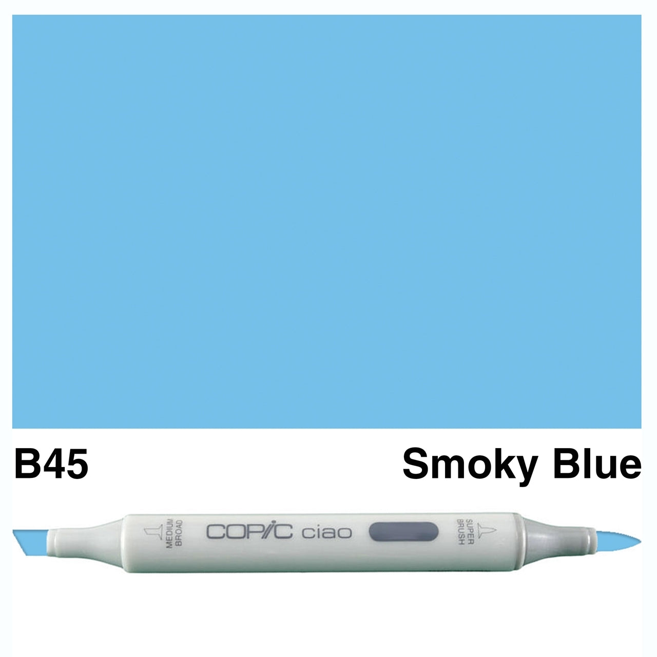 Expertly craft beautiful and precise illustrations with the COPIC CIAO MARKER B 45 SMOKY BLUE. This high-quality marker offers a rich, smoky blue hue that is perfect for adding depth and dimension to your artwork. Its double-ended design provides versatile use, while its durable construction ensures long-lasting performance. Create stunning artwork with ease using this top-of-the-line marker. Main image