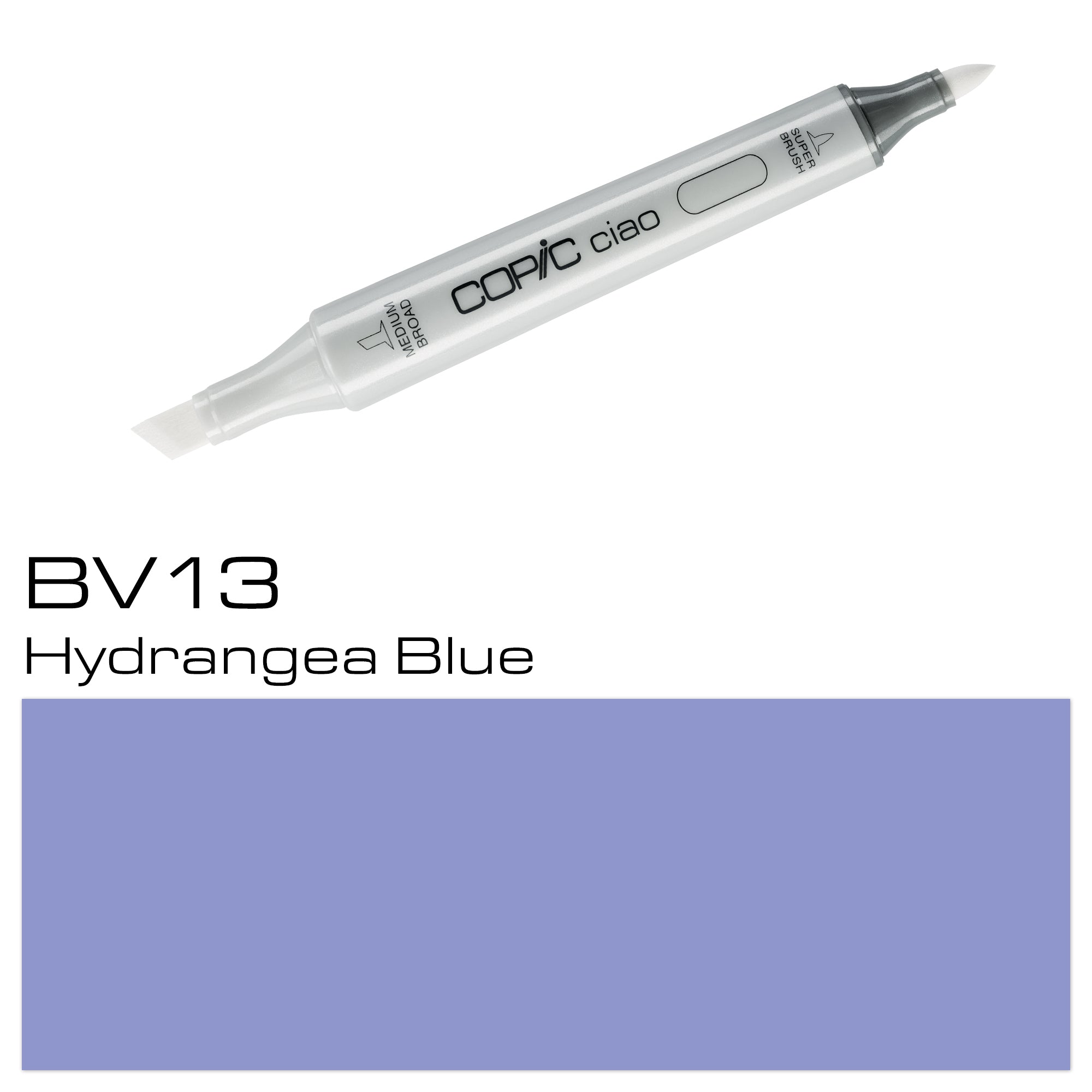 This COPIC CIAO MARKER is ideal for artists and designers. With its BV 13 Hydrangea Blue color, it offers smooth, vibrant ink and a versatile, double-sided design. Enhance your artwork with precise, professional coloring. Main image