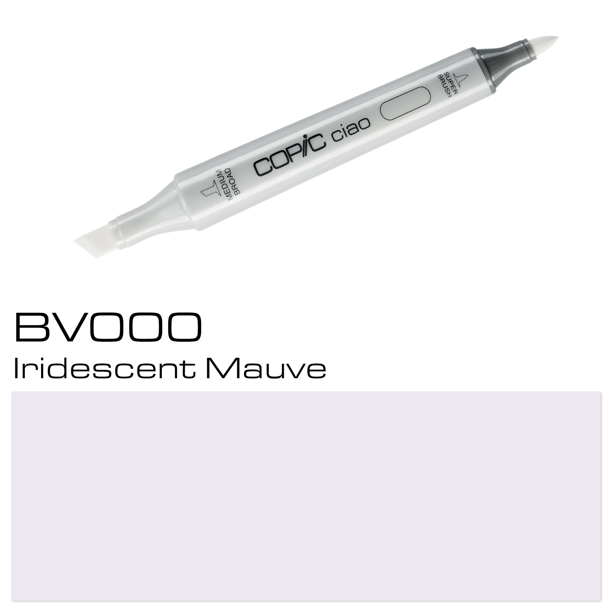 Experience true color with COPIC CIAO MARKER BV000 IRIDESCENT MAUVE. The iridescent mauve hue brings a vibrant and unique touch to your artwork. The dual-ended design allows for precise control and the ability to blend seamlessly. Elevate your artistic capabilities with COPIC CIAO MARKER. Main image