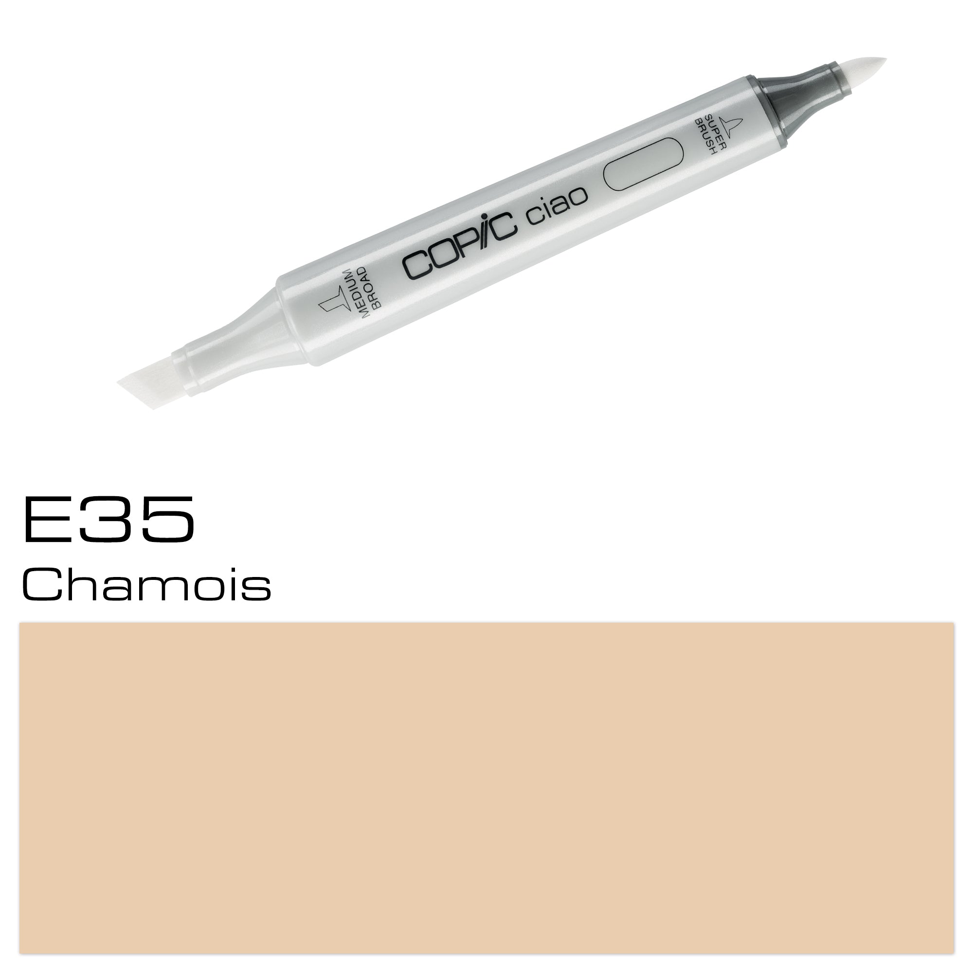 Enhance your artwork with the COPIC CIAO MARKER E 35 CHAMOIS. With its vibrant color and smooth strokes, this marker will make your creations come to life. Crafted with precision and quality, it is perfect for both beginner and professional artists alike. Main image
