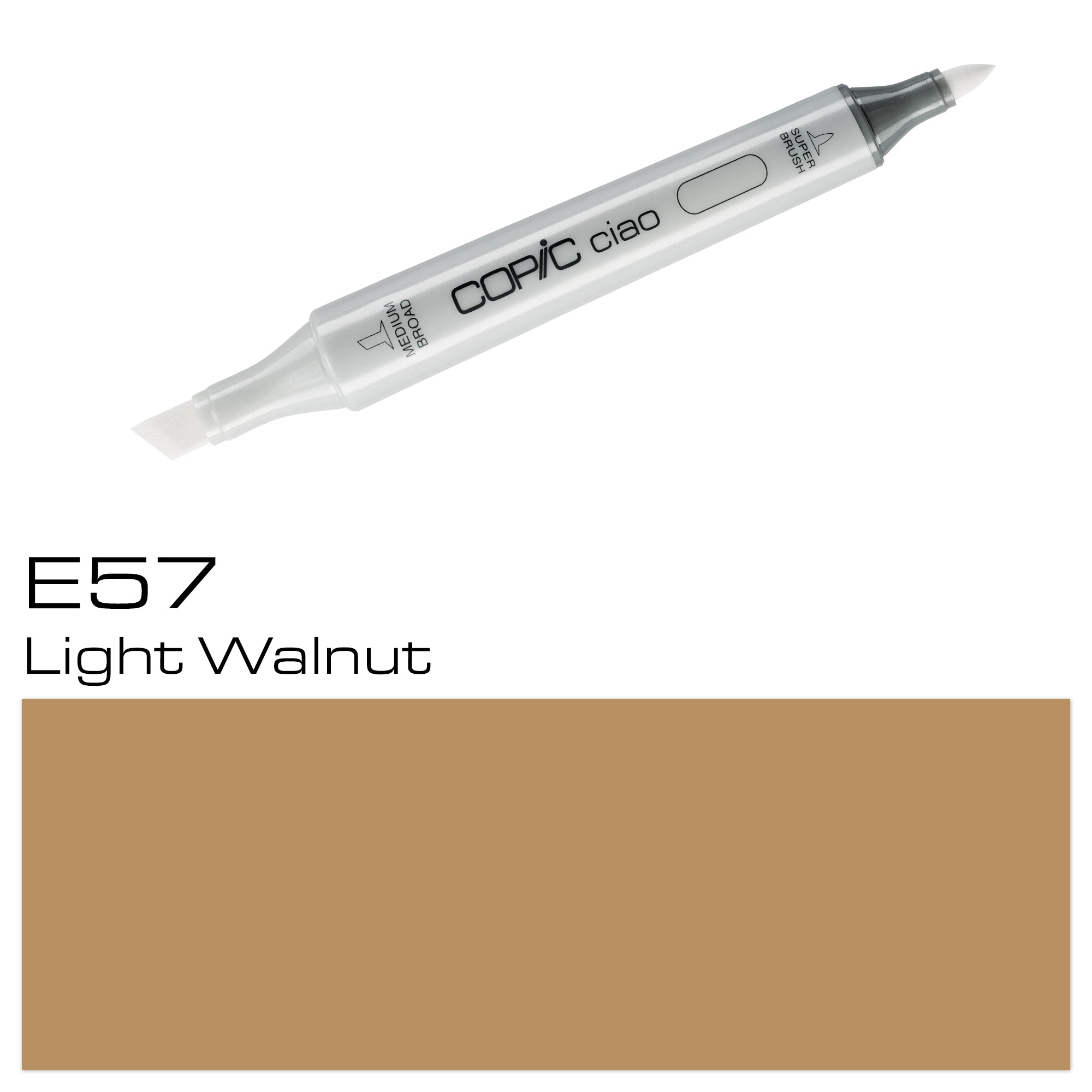The COPIC CIAO MARKER E 57 LIGHT WALNUT is a versatile tool for artists and professionals alike. With its light walnut color, it provides a warm and natural touch to your illustrations. Its high-quality ink ensures smooth and consistent coverage, making it a reliable choice for any project. Main image