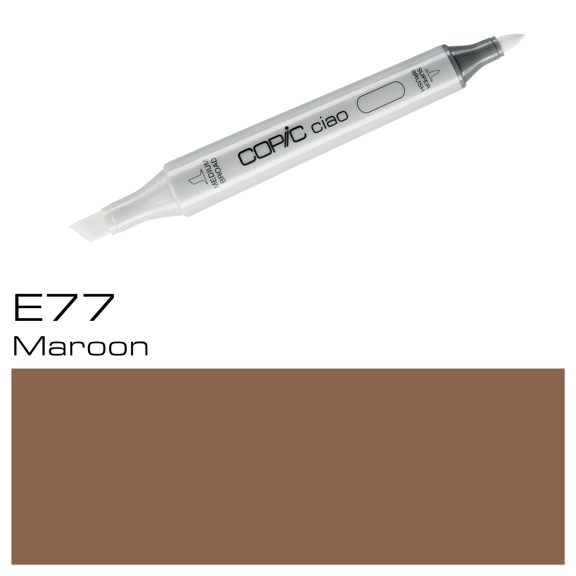 Achieve rich and smooth color saturation with the COPIC CIAO MARKER E 77 MAROON. This high-quality marker is perfect for professionals and beginners alike, delivering vibrant colors and smooth application. Create stunning artwork with ease with the COPIC CIAO MARKER E 77 MAROON. Main image