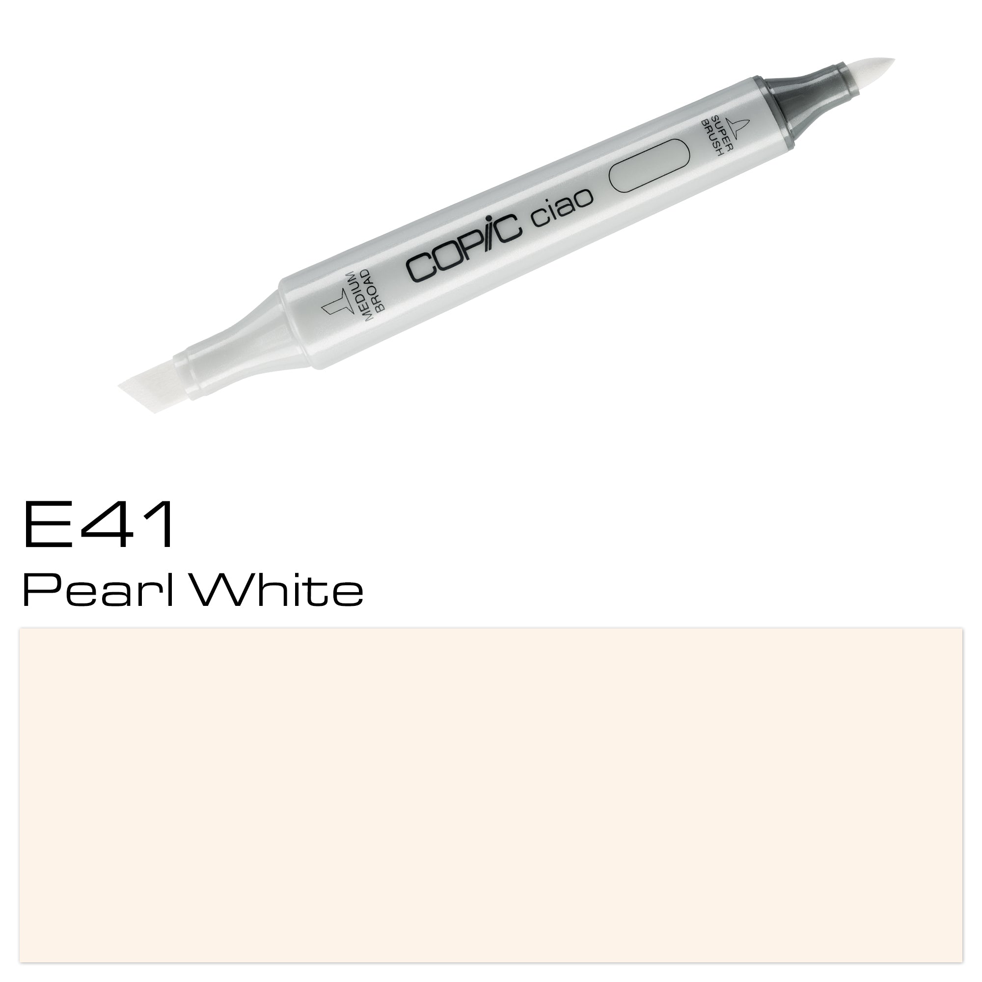 Introducing the COPIC CIAO MARKER E41 PEARL WHITE - the perfect addition to your art supplies. With its high-quality pigment and smooth, consistent flow, this marker will bring a beautiful pearlescent finish to your artwork. Its water-based ink allows for seamless blending and layering. Elevate your artwork to the next level with this versatile and professional marker. Main image