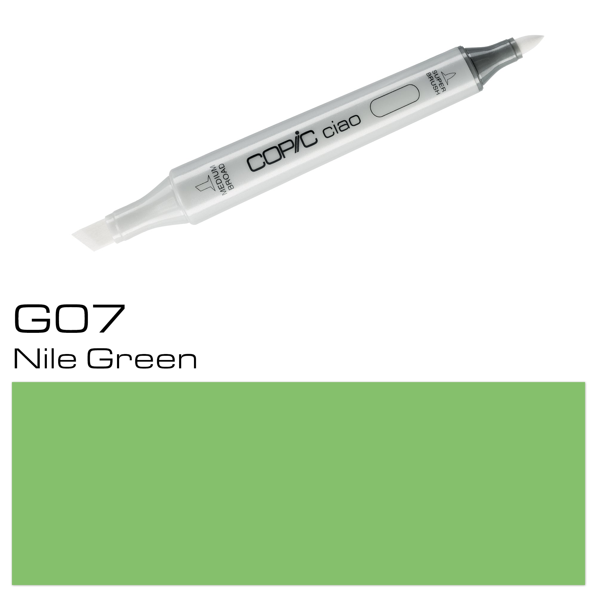 The COPIC Ciao Marker G 07 Nile Green is a versatile tool for artists and designers. With its vibrant, alcohol-based ink, it provides smooth and consistent coverage. Perfect for blending and layering, this marker offers a wide range of possibilities for creating eye-catching illustrations and designs. Enhance your artwork with the bold and rich tones of Nile Green. Main image