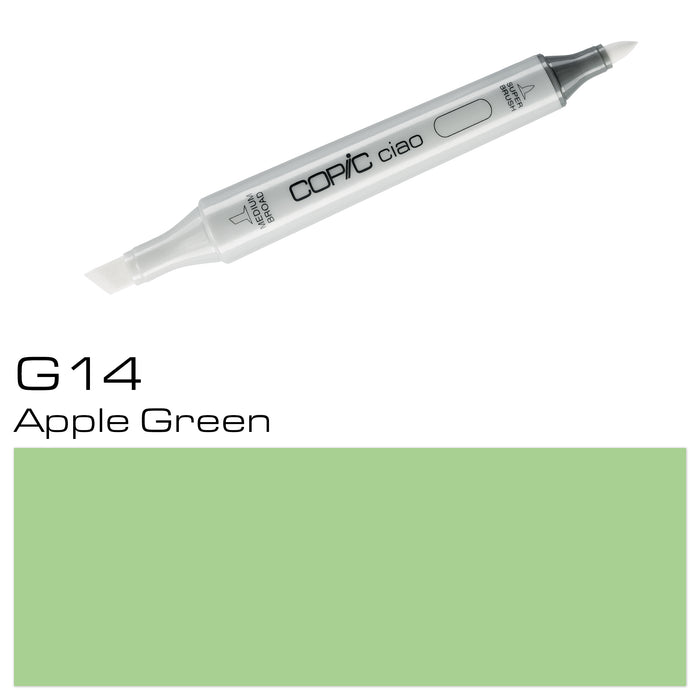 Experience professional-quality coloring with the COPIC CIAO MARKER G 14 APPLE GREEN. This alcohol-based marker boasts a vibrant apple green color with smooth, blendable ink. Perfect for artists and designers, this marker offers 180 colors to choose from for endless creative possibilities.