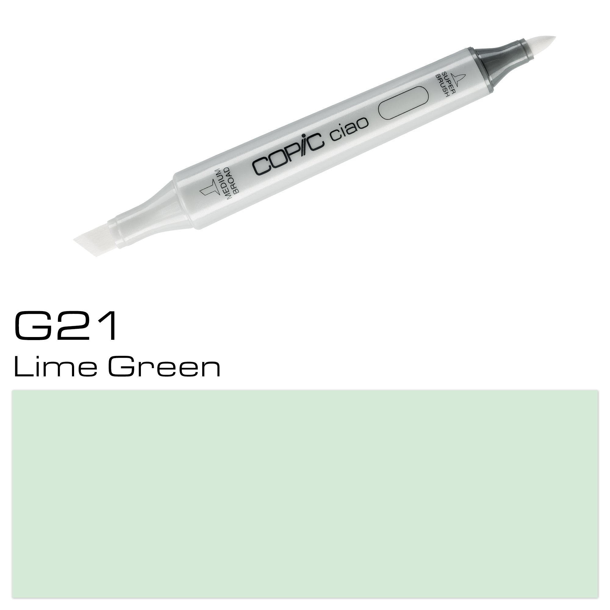 As an industry expert, trust the COPIC CIAO MARKER G 21 LIME GREEN for professional and precise coloring. With its vibrant lime green shade, this marker is perfect for achieving eye-catching designs. Made with high-quality ink and a durable tip, it's a reliable tool for creating beautiful artwork. Main image