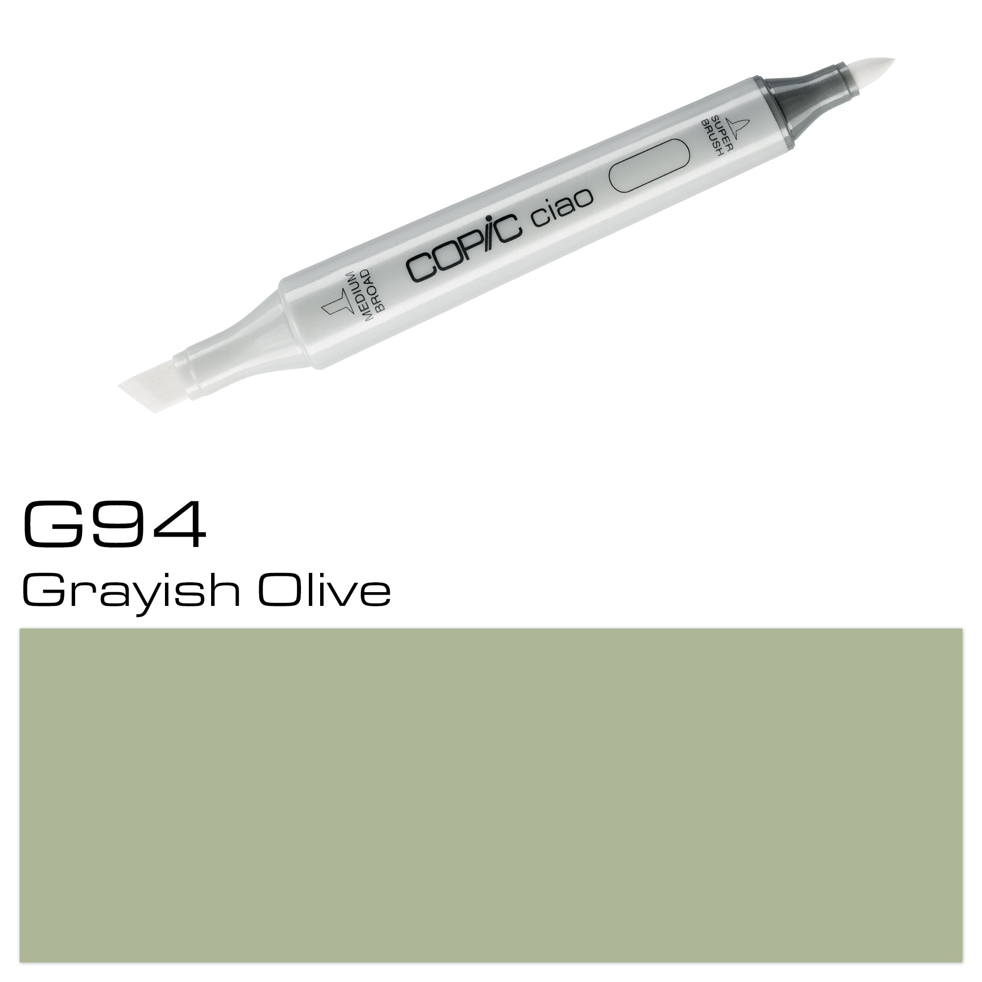 The COPIC CIAO MARKER G 94 is a professional grade marker designed for artists and designers. With a rich, grayish olive color that is perfect for shading and blending, this marker provides precise and vibrant results. Made with high-quality materials, it is a must-have for any creative project. Main image