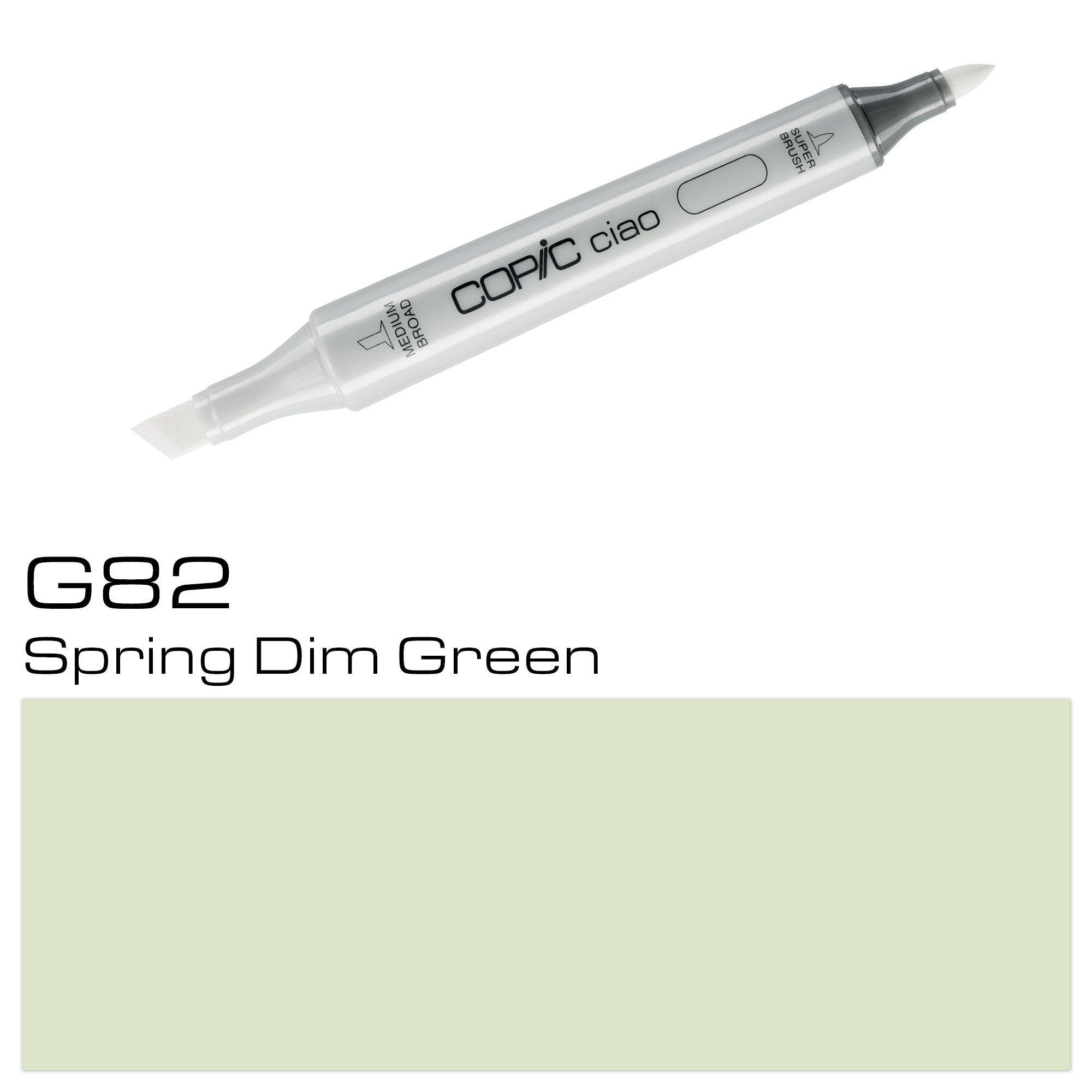 The COPIC CIAO MARKER G82 SPRING DIM GREEN is a high-quality, professional-grade marker. Its vibrant color and smooth application make it ideal for creating stunning art pieces. With its long-lasting ink and precise tip, you can easily achieve the perfect tone and shading for your designs. Whether you're a beginner or an expert, this marker is a must-have for any artist's collection. Main image