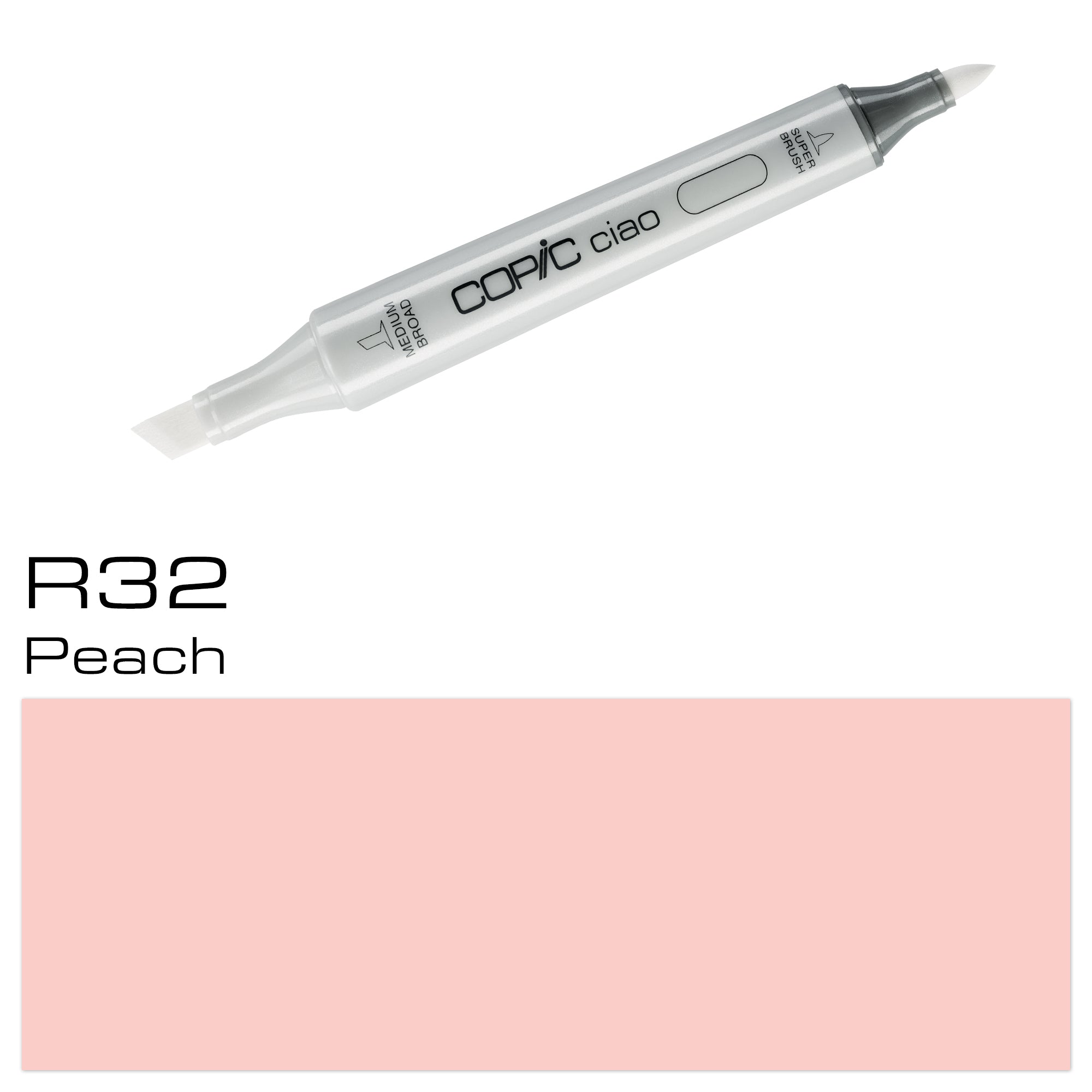 The COPIC CIAO MARKER R 32 PEACH is a highly versatile marker that delivers exceptional color accuracy and precision. Its fine tip and refillable ink make it perfect for creating detailed illustrations and designs. With a wide selection of vibrant colors, this marker is an essential tool for any artist or designer looking to elevate their work. Main image