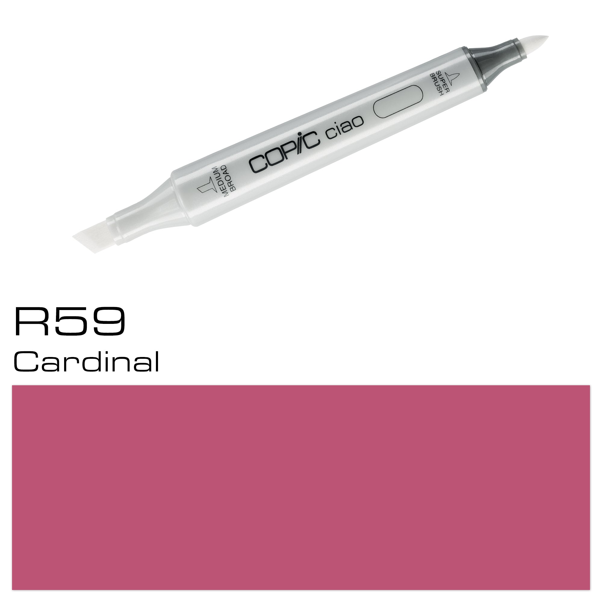 The COPIC CIAO MARKER R 59 CARDINAL is a professional-grade marker designed for artists and designers. With its vibrant and long-lasting red color, it allows for precise and smooth coloring, perfect for creating bold and eye-catching illustrations. Its alcohol-based ink is blendable, making it a versatile tool for any project. Main image