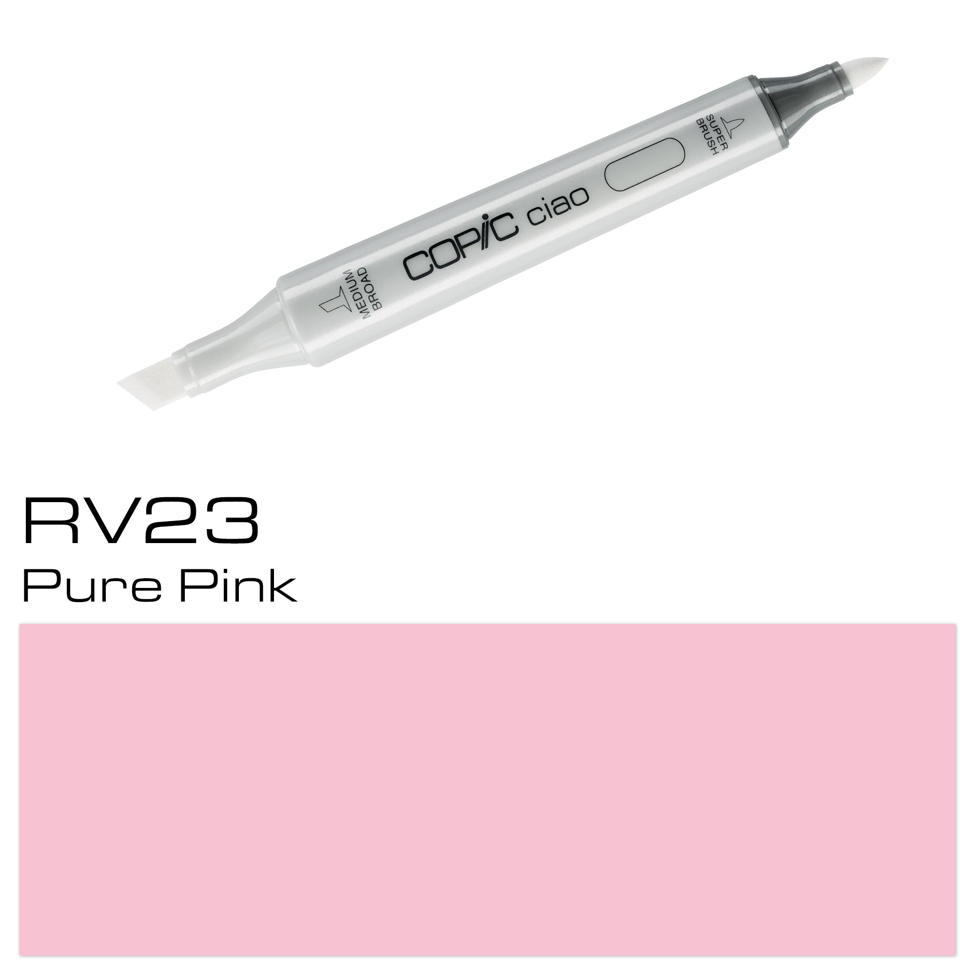 The COPIC CIAO MARKER RV 23 PURE PINK is a high-quality, professional-grade marker. Its vibrant color and smooth, consistent flow make it perfect for creating bold and precise designs. With its blendable formula, it allows for seamless transitions and a wide range of shading options. Perfect for artists and designers looking to elevate their work. Main image